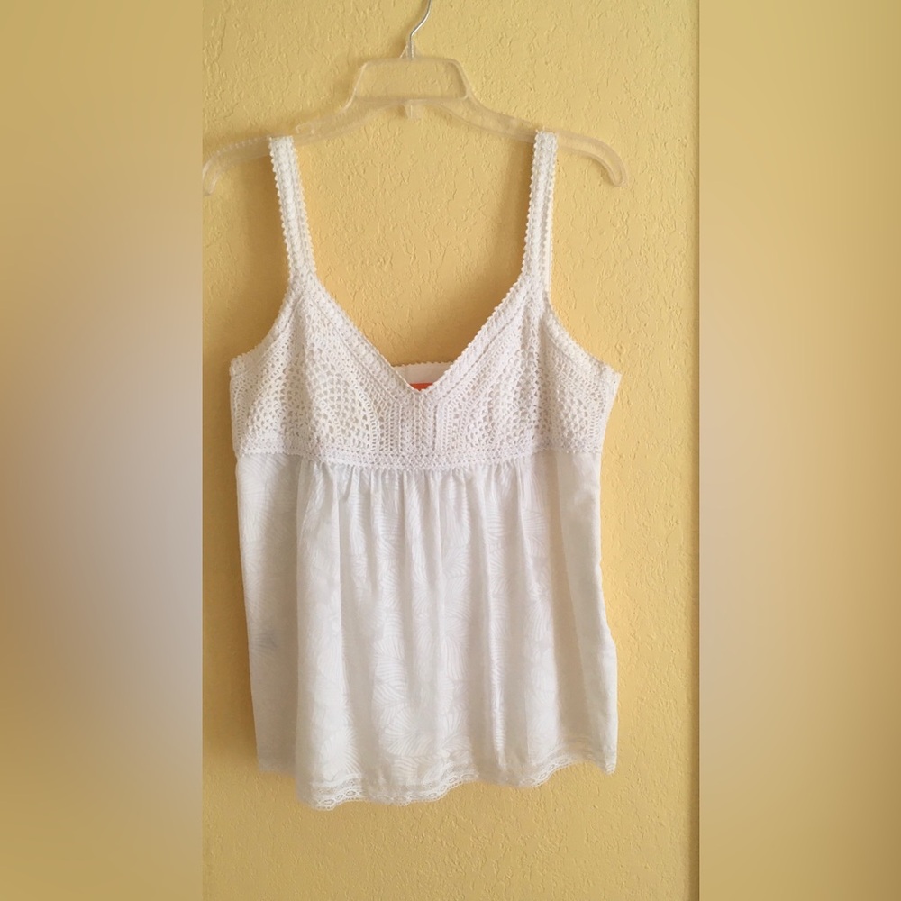 Cynthia Steffe White Crochet-Front Camisole Tank